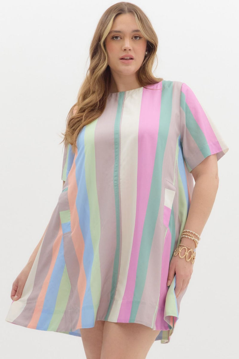 multi color pastel dress Flowy Rainbow Striped V Neck Maxi Boho Style Dress - Multicolor