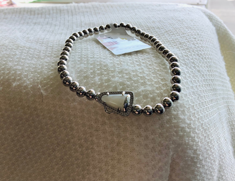 CHEER STRETCH BRACELET RHOD WHITE MOP!