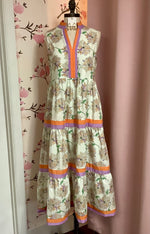 Orange & Green Floral V-Neck Midi Dress