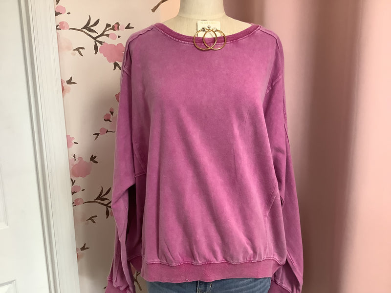 Long Sleeve Orchid Mineral Wash Terry Top