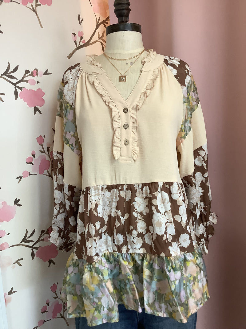 Natural Colored Print Mix and Match Tiered Tunic