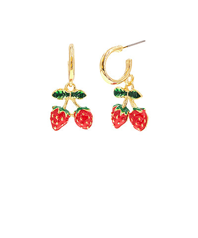 Strawberry Dangle Hoop Earrings