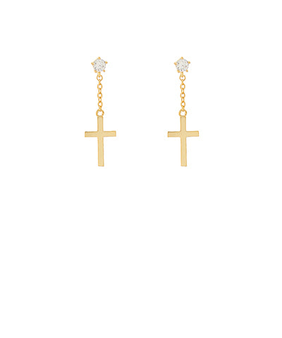 Cross Drop Earrings CZ