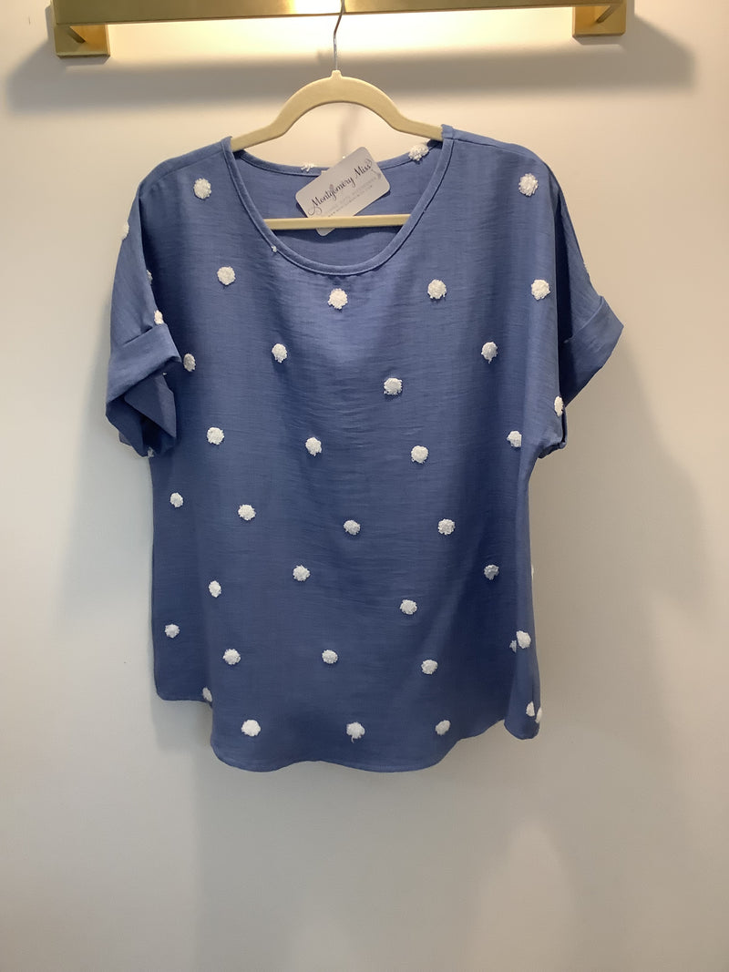 Blue Top With White Polka Dots