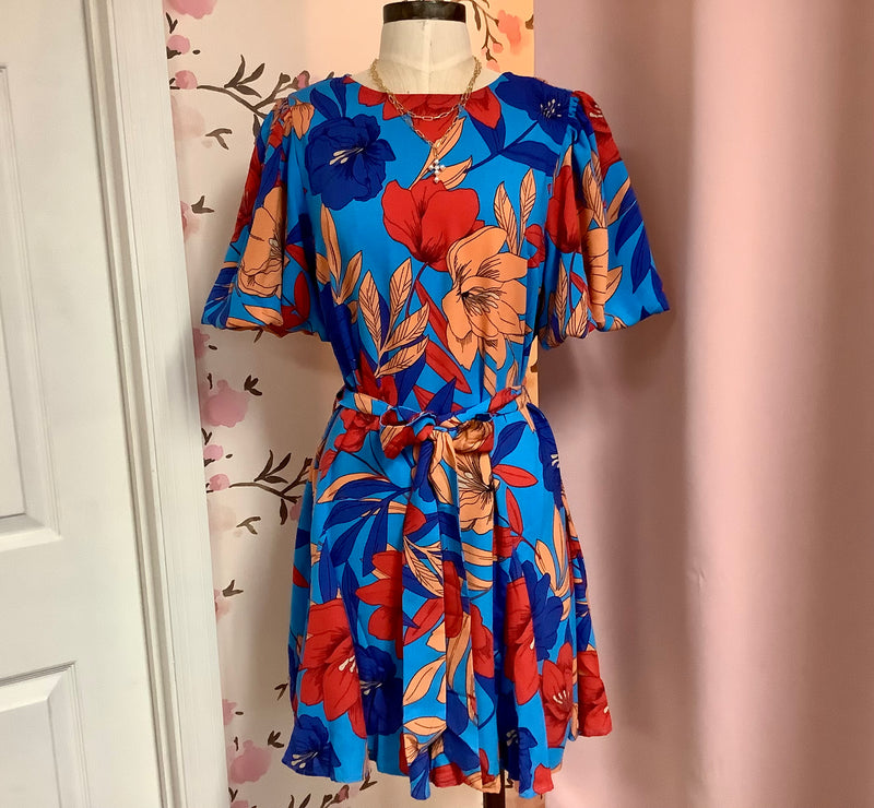 English Blue Floral Skater Dress