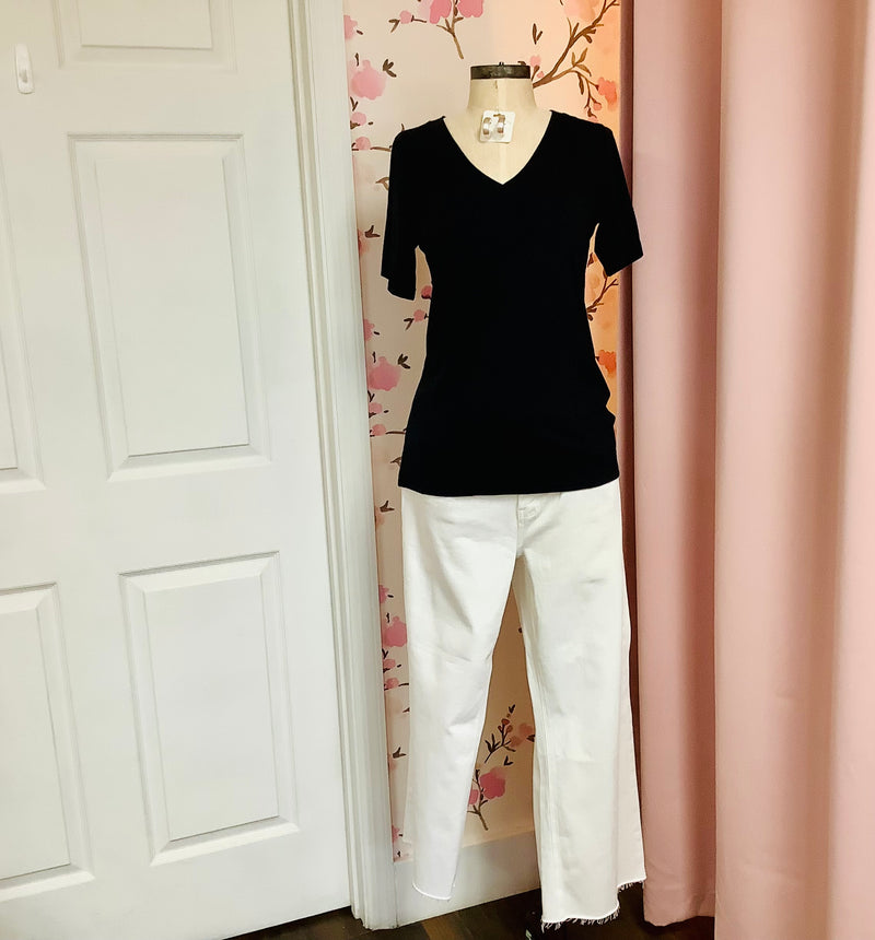 Black Short Sleeve V-Neck Tee