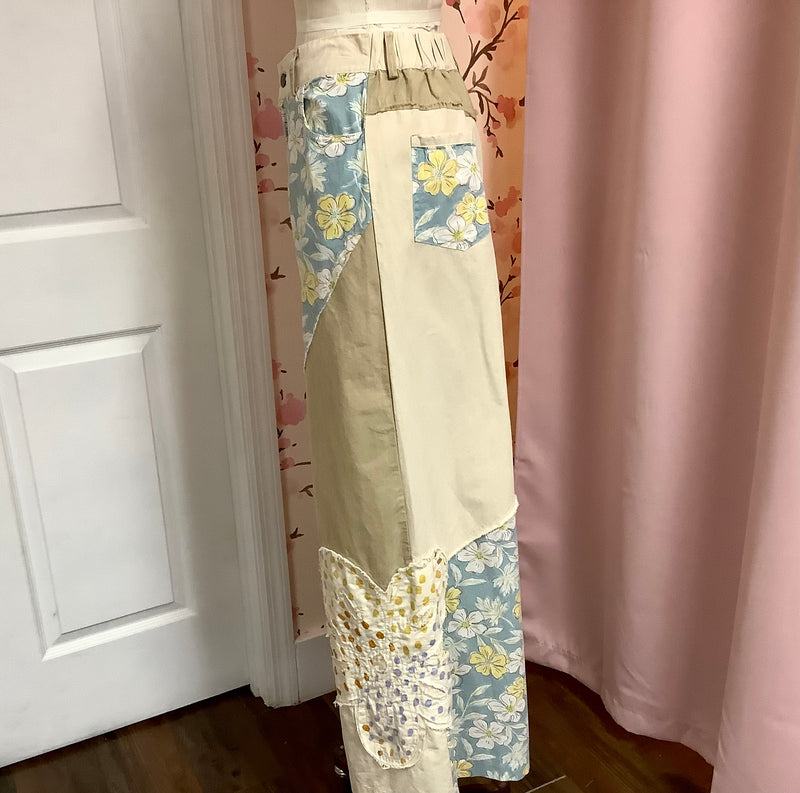Floral Patch and Mixed Print Mineral Washed Pants