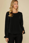 LONG SLEEVE SOLID PLISSE TOP