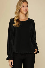 LONG SLEEVE SOLID PLISSE TOP