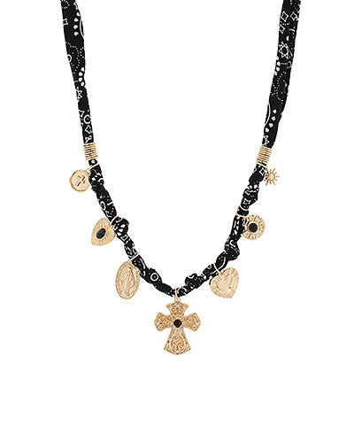 Cross & Heart Charm Scarf Necklace