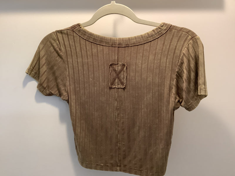 Mocha Washed Short Sleeve Cropped Top