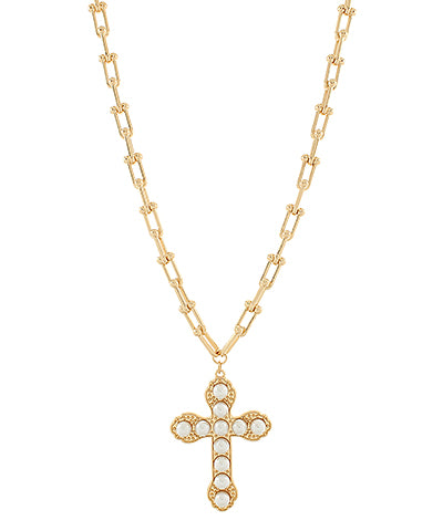 Cross and Pearl U Link Chain Necklace