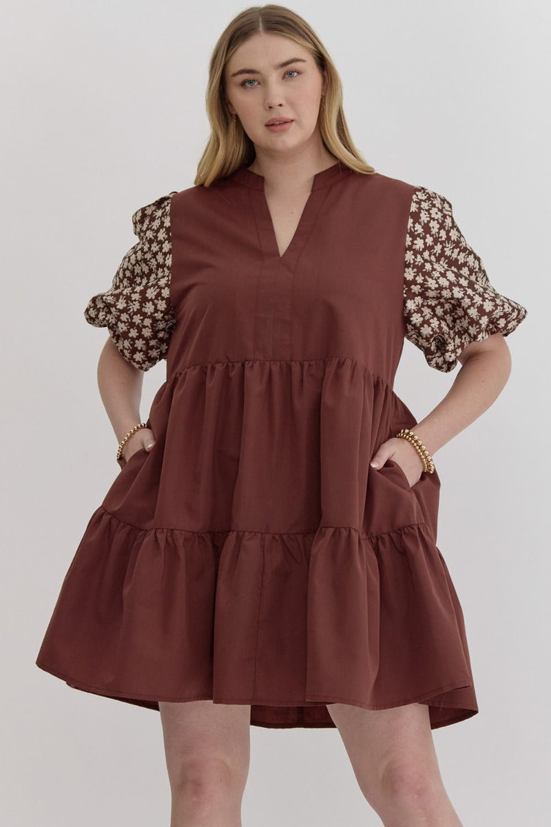 Chocolate Dress with Floral Sleeves