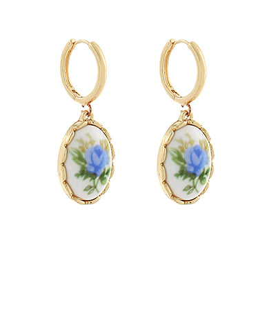 Blue Oval Printed Charm Hoops