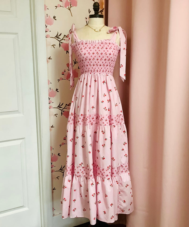 Pink & Red Mixed Floral Print Shoulder Tie Maxi Dress