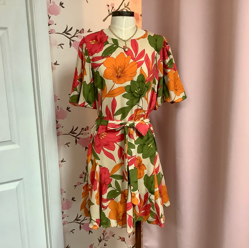 Natural Floral Skater Dress