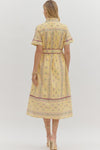 Ecru Floral Midi Shirt Dress With Removable Belt