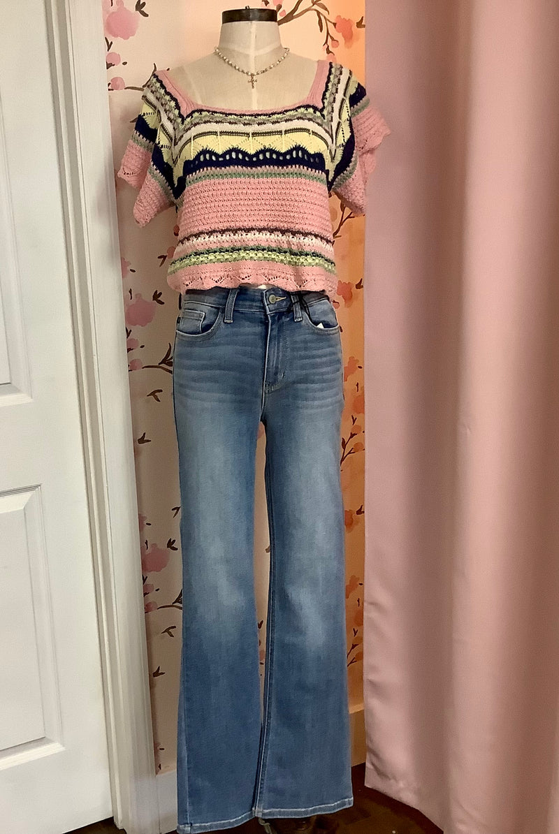 Curvy Judy Blue High Waisted Classic Contrast Wash Bootcut Jeans