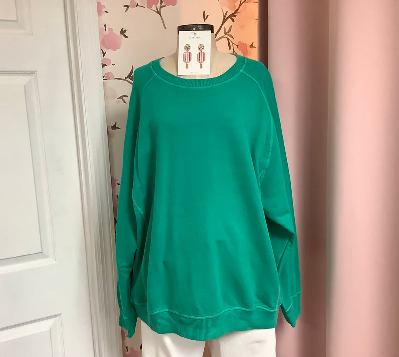 Forest Green French Terry Pullover Plus Curvy