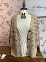 Taupe Chunky Crocket Knit Cardigan