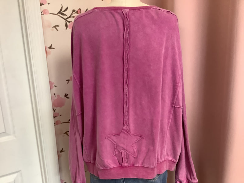 Long Sleeve Orchid Mineral Wash Terry Top