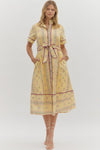 Ecru Floral Midi Shirt Dress With Removable Belt