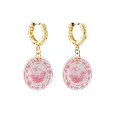 Pink Gold Printed Plate Charm Earrings