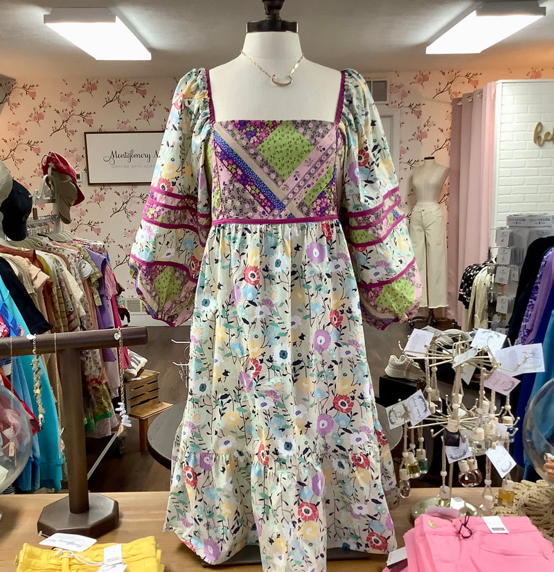 Stone Mixed Print Cotton Poplin Dress