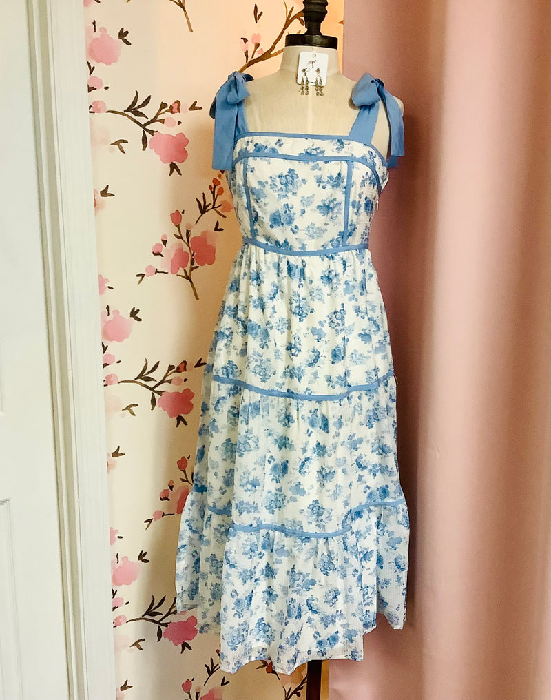 Light Blue Shoulder Tie Maxi Dress