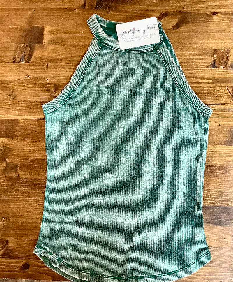 Dark Green Washed Ribbed Cami Top