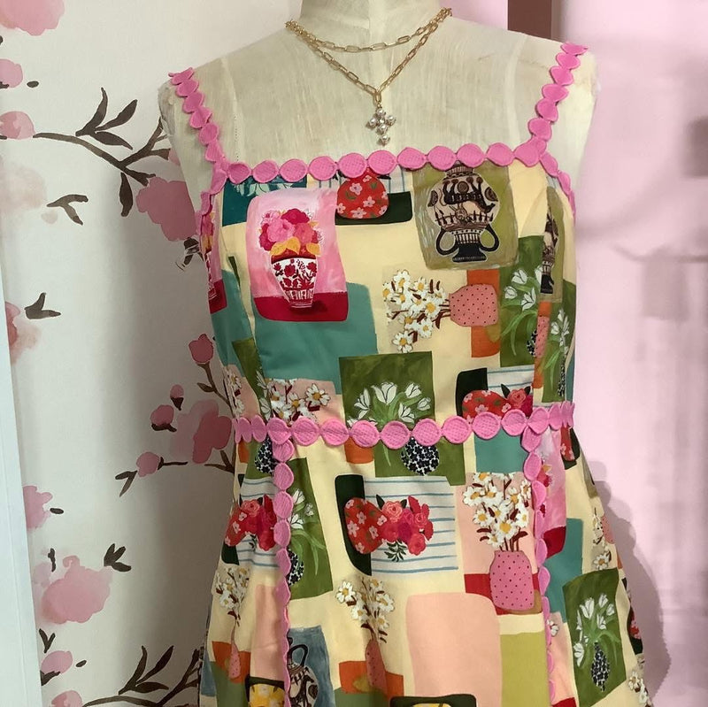 Pink Abstract Floral Print Midi Dress