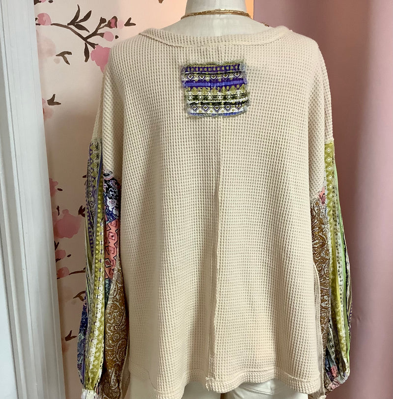 Ivory Mix Print Washed Thermal Pullover