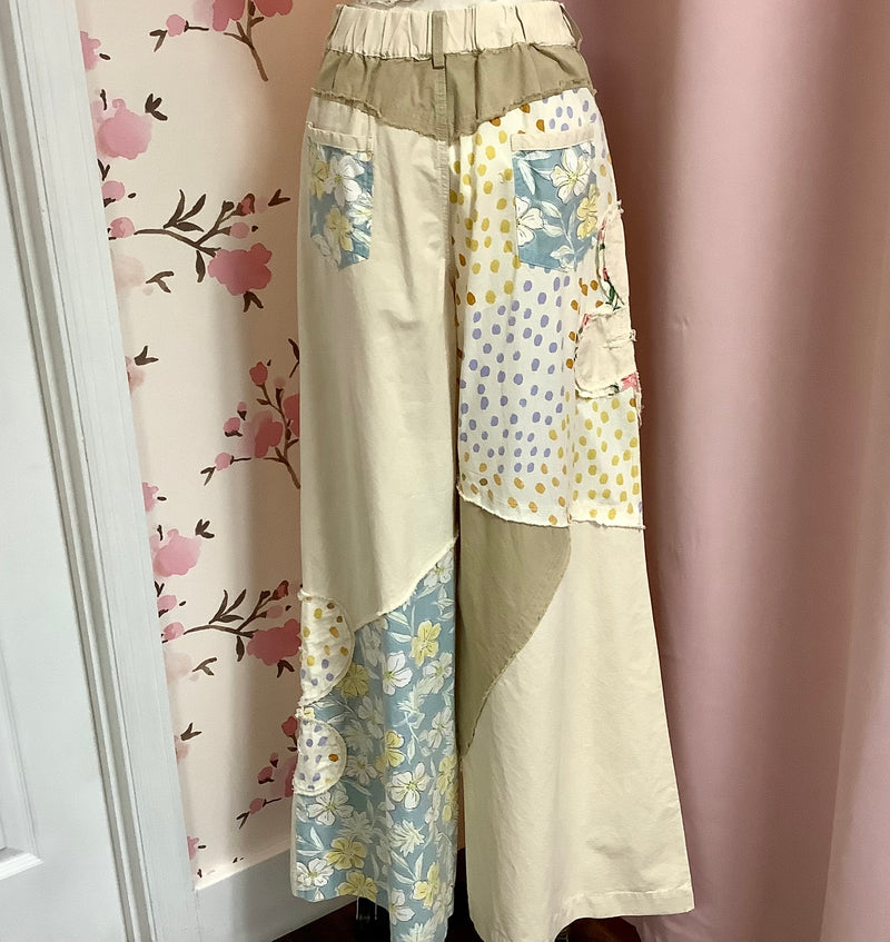 Floral Patch and Mixed Print Mineral Washed Pants