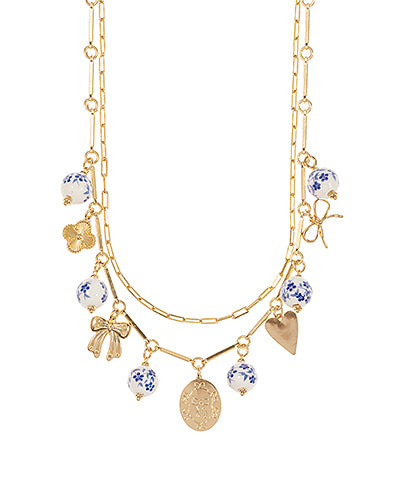 Ceramic Ball and Multi Charm Necklace
