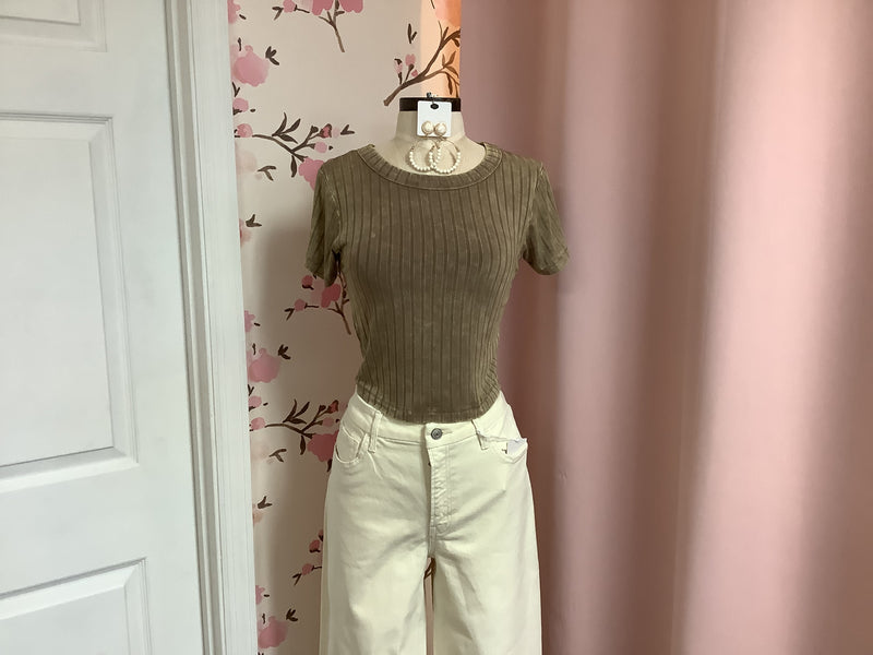 Mocha Washed Short Sleeve Cropped Top