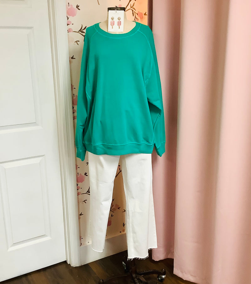Forest Green French Terry Pullover Plus Curvy