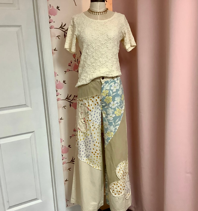 Floral Patch and Mixed Print Mineral Washed Pants