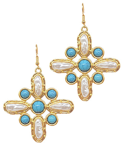 Turquoise and Pearl Stone Dangle Earrings