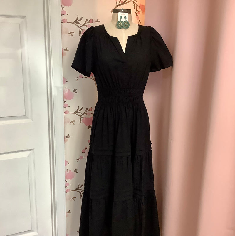 Black Tiered Midi Dress