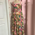 Pink Abstract Floral Print Midi Dress