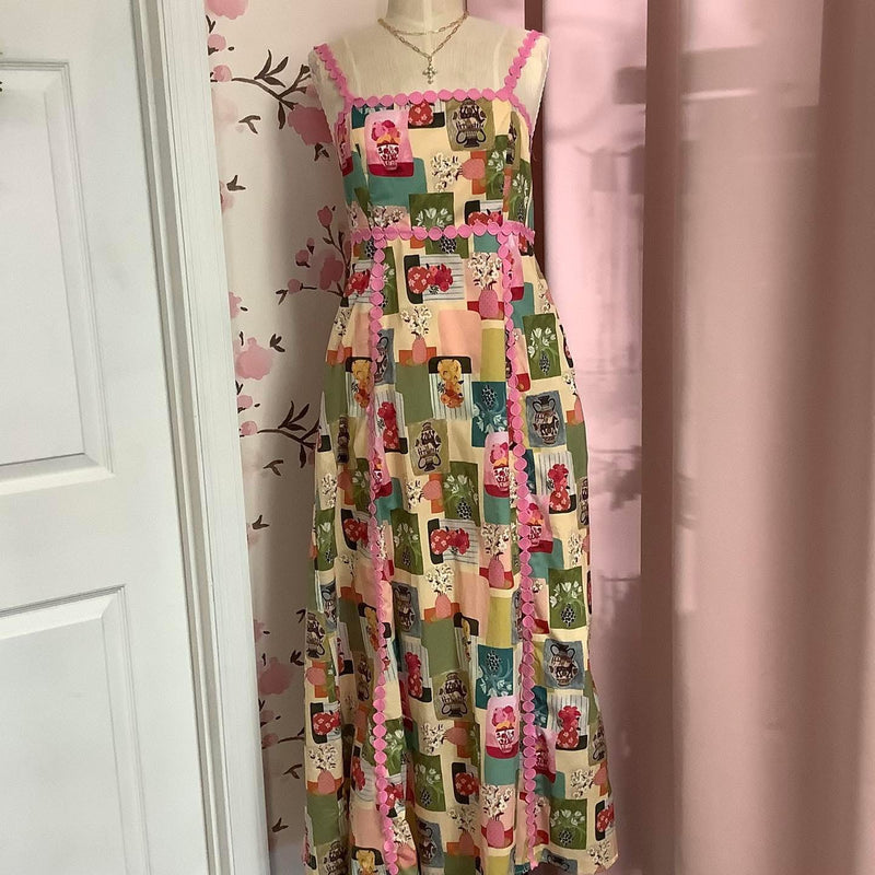 Pink Abstract Floral Print Midi Dress