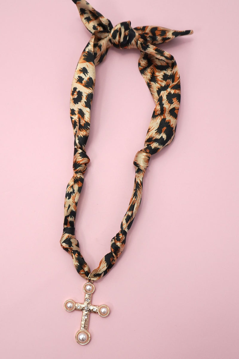 Leopard Cross Handmade Scarf Necklace