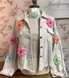 Light Tan Cotton Corduroy Flower Trim Frayed Hem Jacket