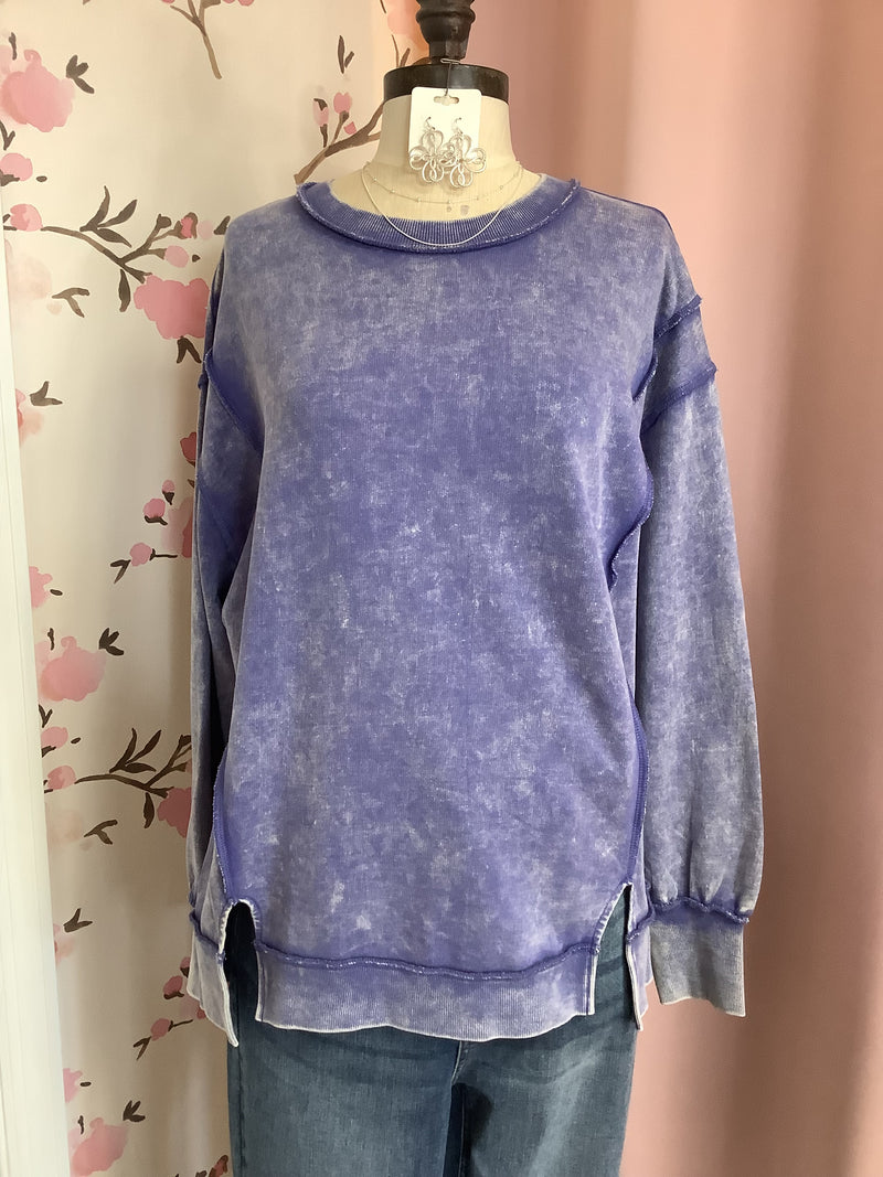 Purple Acid Wash French Terry Exposed Seam Sweatshirt