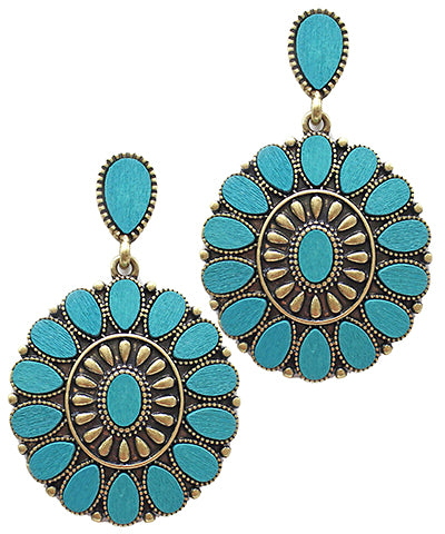 Turquoise Western Flower Earrings
