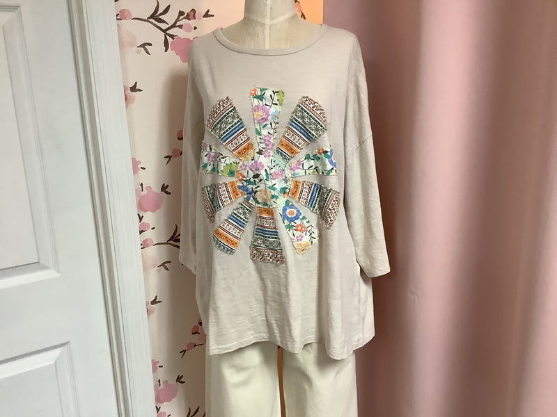 Mushroom Colored Pathwork Mineral Wash Cotton Top