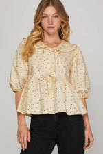 Half Sleeve Woven Polka Dot Print Babydoll Top