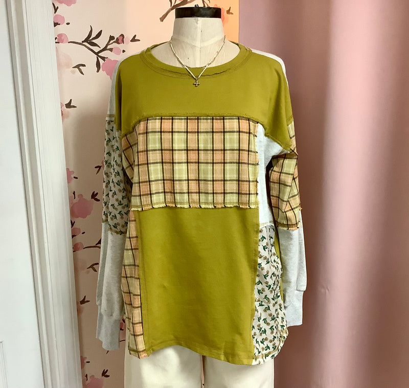 Mustard Mixed Print Knit Top
