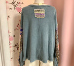 Dusty Blue Mix Print Washed Thermal Pullover