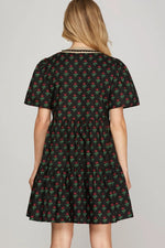 Black Brown Half Sleeve V Cut Neckline